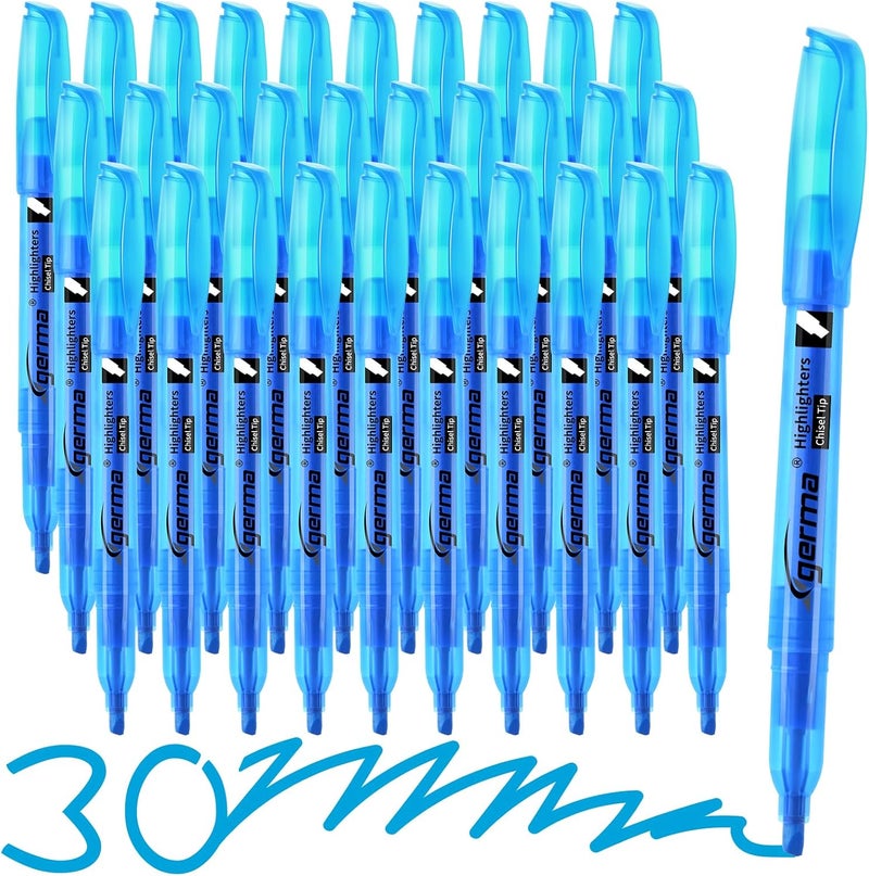 Cgerma Blue Highlighters 30 Pack, Chisel Tip Highlighter Bright Color, Dry Quickly, Smudge Proof Perfect for Students Adults Studying, Organizing, Coloring, Highlighting in Classroom, School, Office - Image 1